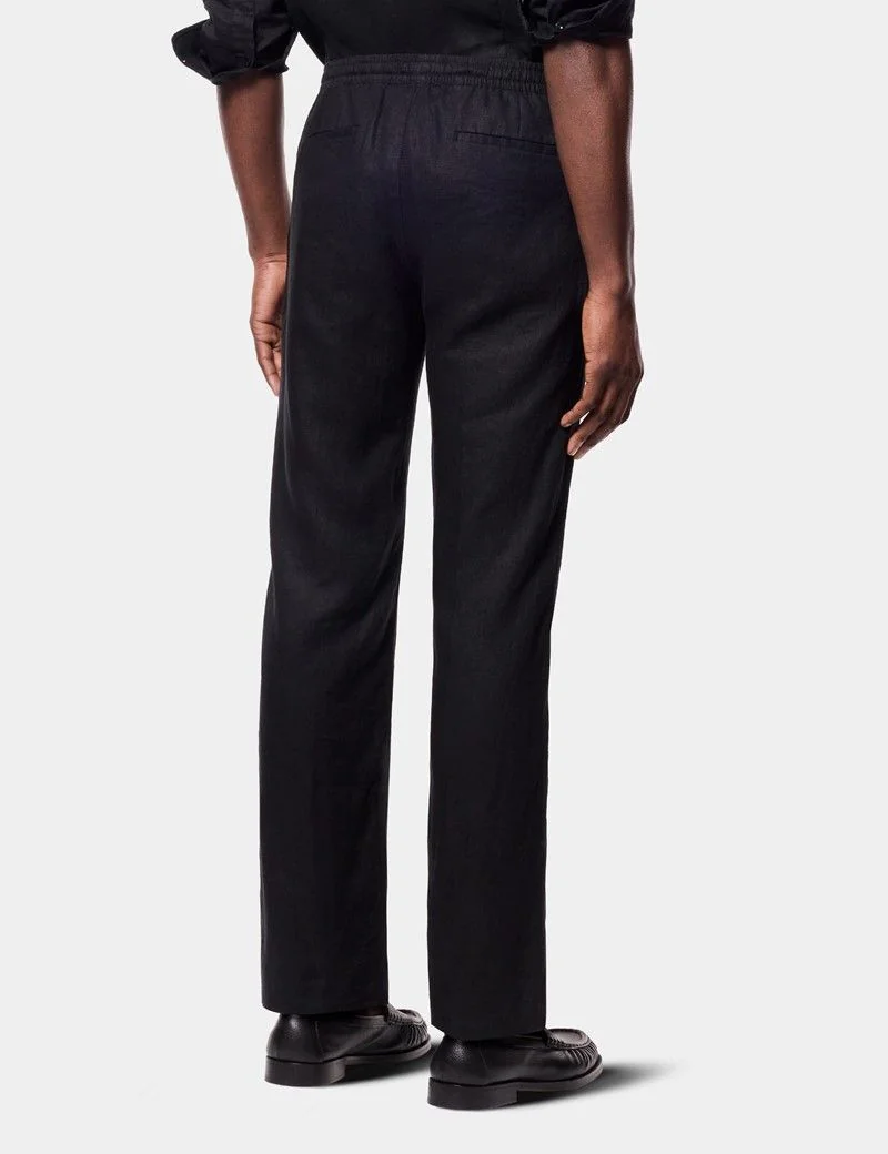 Black Linen Drawstring Trousers - Machine Washable thumbnail 5