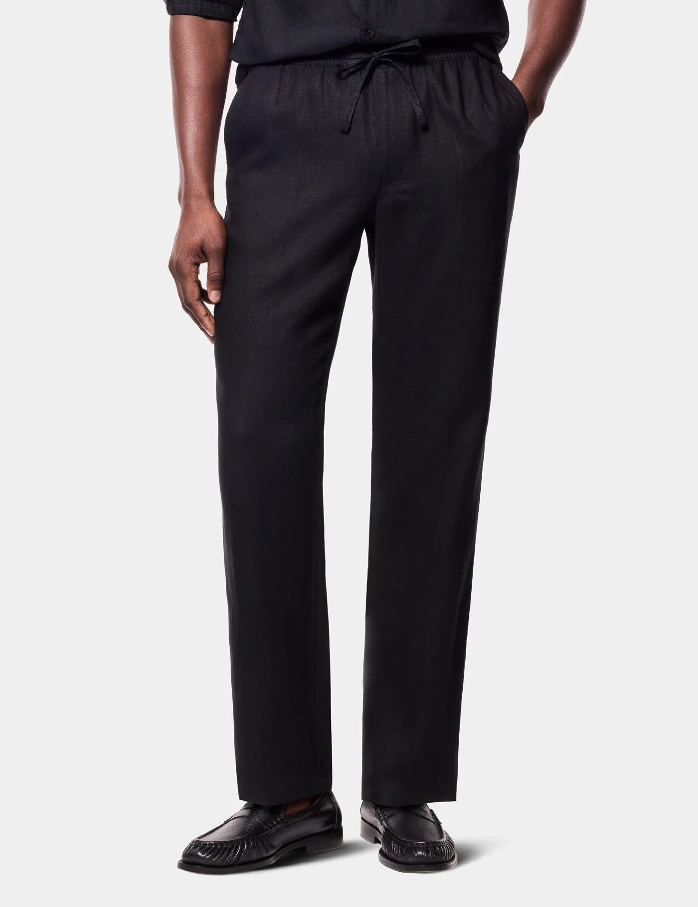 Black Linen Drawstring Trousers - Machine Washable primary image