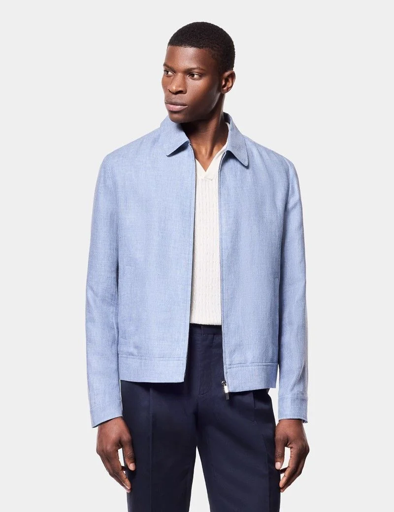 Blue Linen Harrington Jacket thumbnail 2