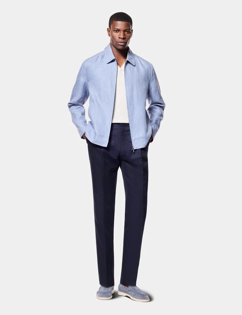 Blue Linen Harrington Jacket thumbnail 3