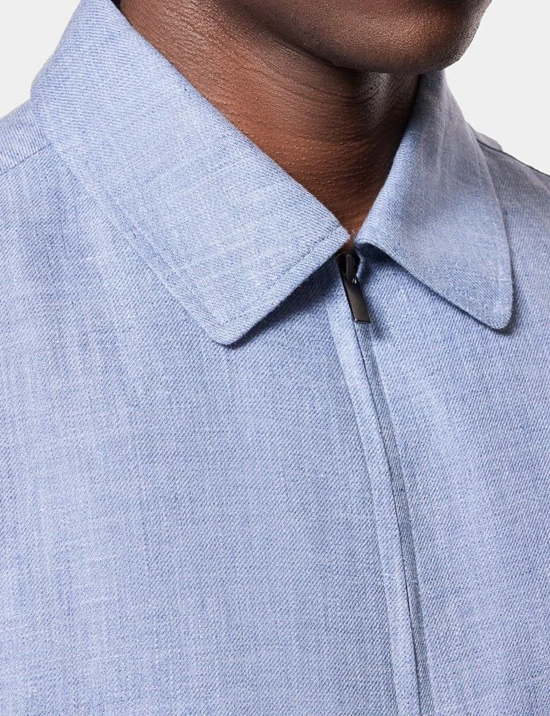 Blue Linen Harrington Jacket thumbnail 5