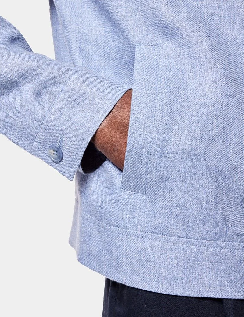 Blue Linen Harrington Jacket thumbnail 6