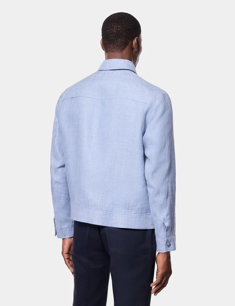 Blue Linen Harrington Jacket thumbnail 7