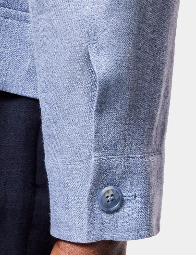 Blue Linen Harrington Jacket thumbnail 8