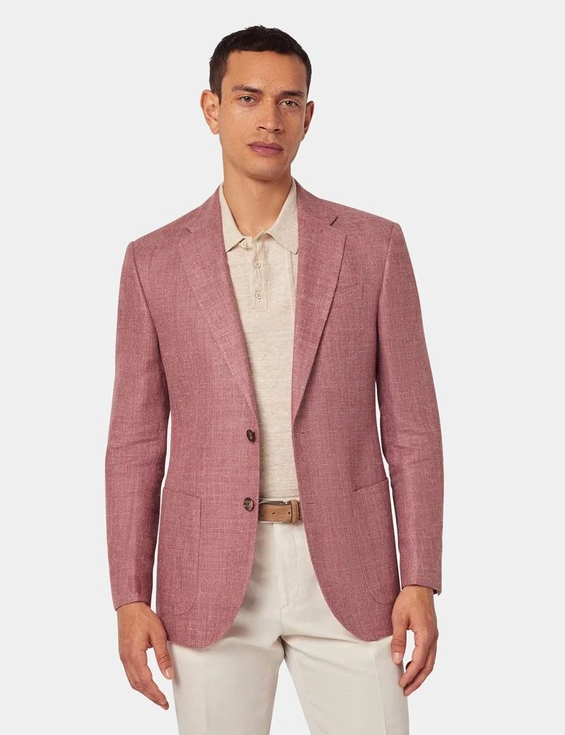 Brick Herringbone Linen-Silk Blend Blazer - 1913 Collection thumbnail 2