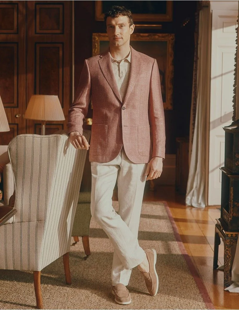 Brick Herringbone Linen-Silk Blend Blazer - 1913 Collection thumbnail 3