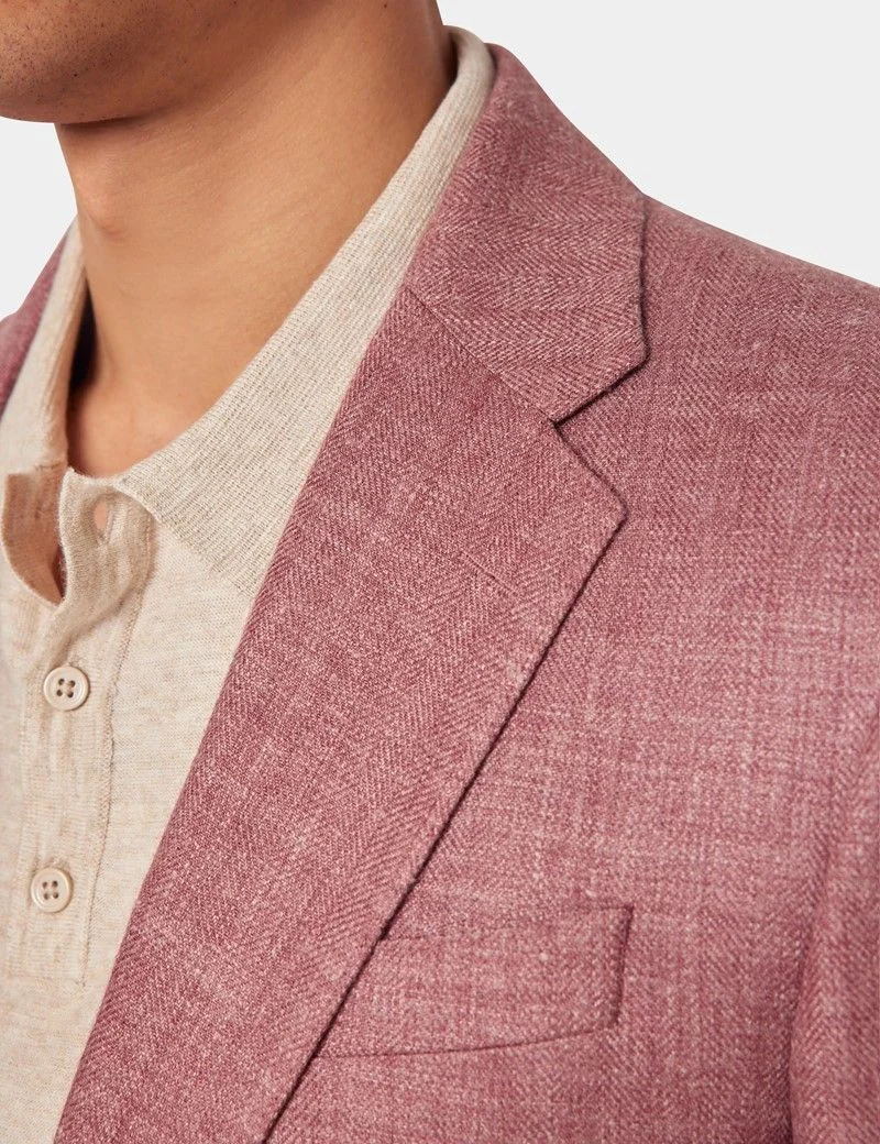 Brick Herringbone Linen-Silk Blend Blazer - 1913 Collection thumbnail 4