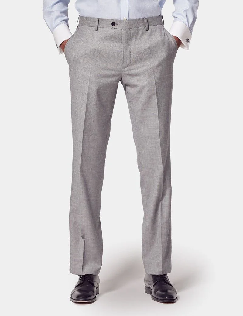 Classic Fit Light Grey Twill Suit Trousers thumbnail 2