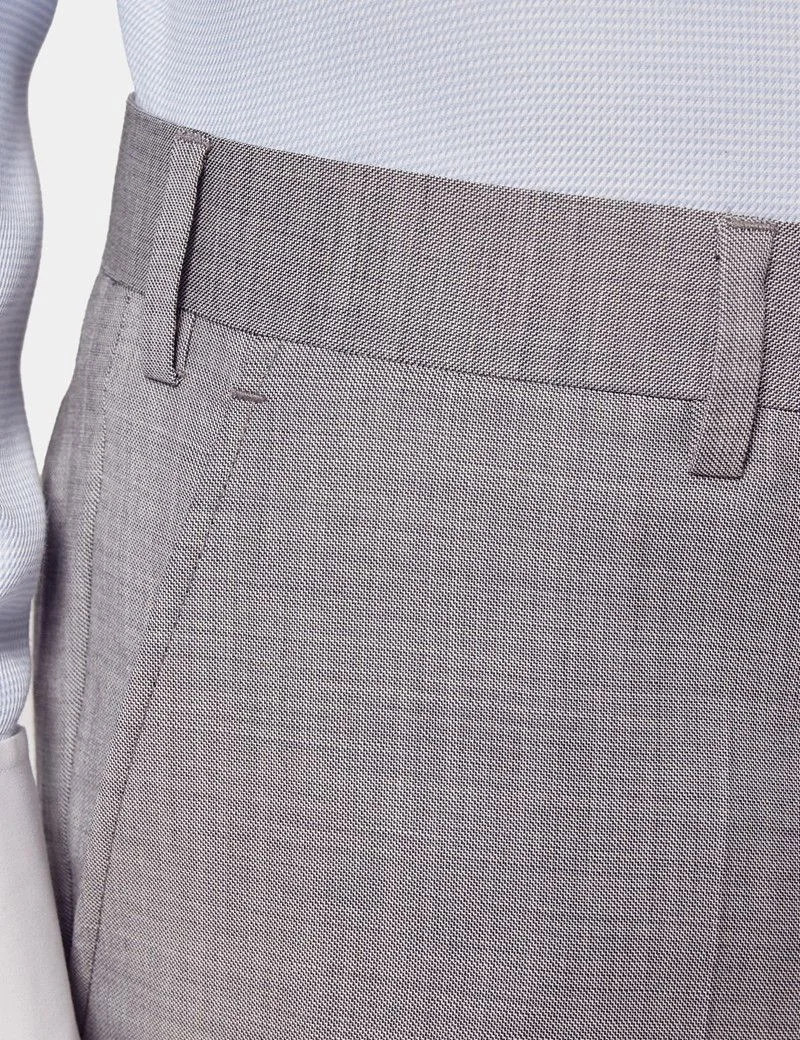 Classic Fit Light Grey Twill Suit Trousers thumbnail 3