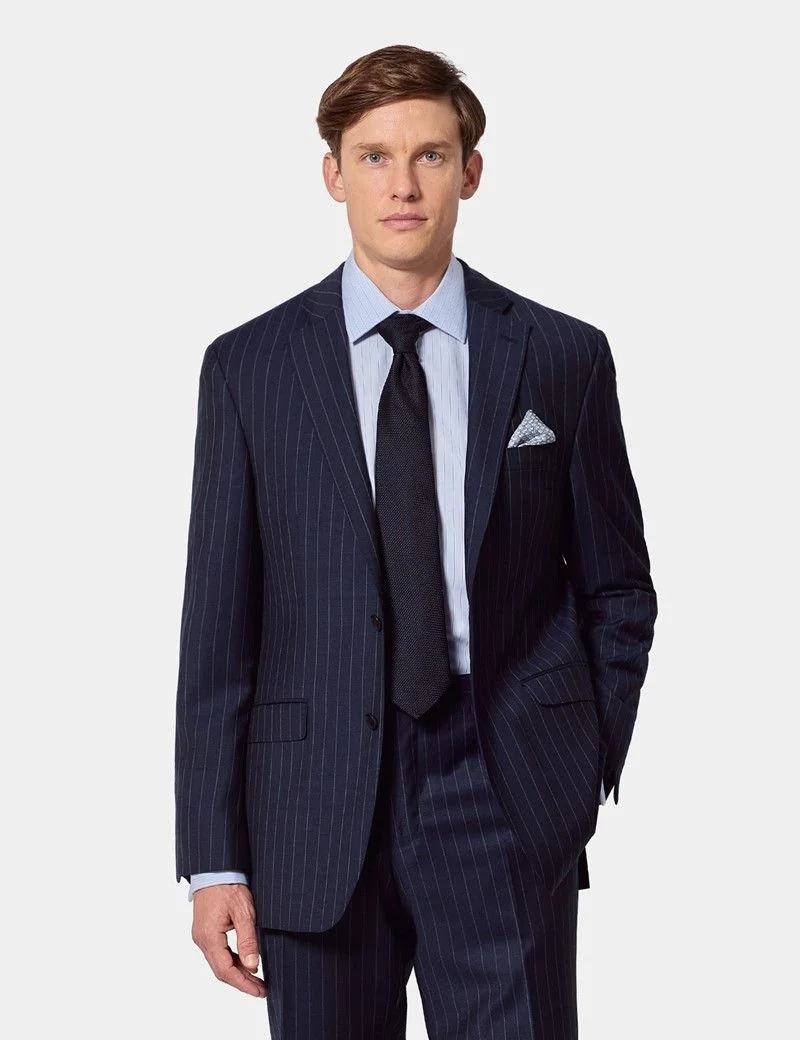 Classic Fit Navy Chalk Stripe Suit Jacket thumbnail 2