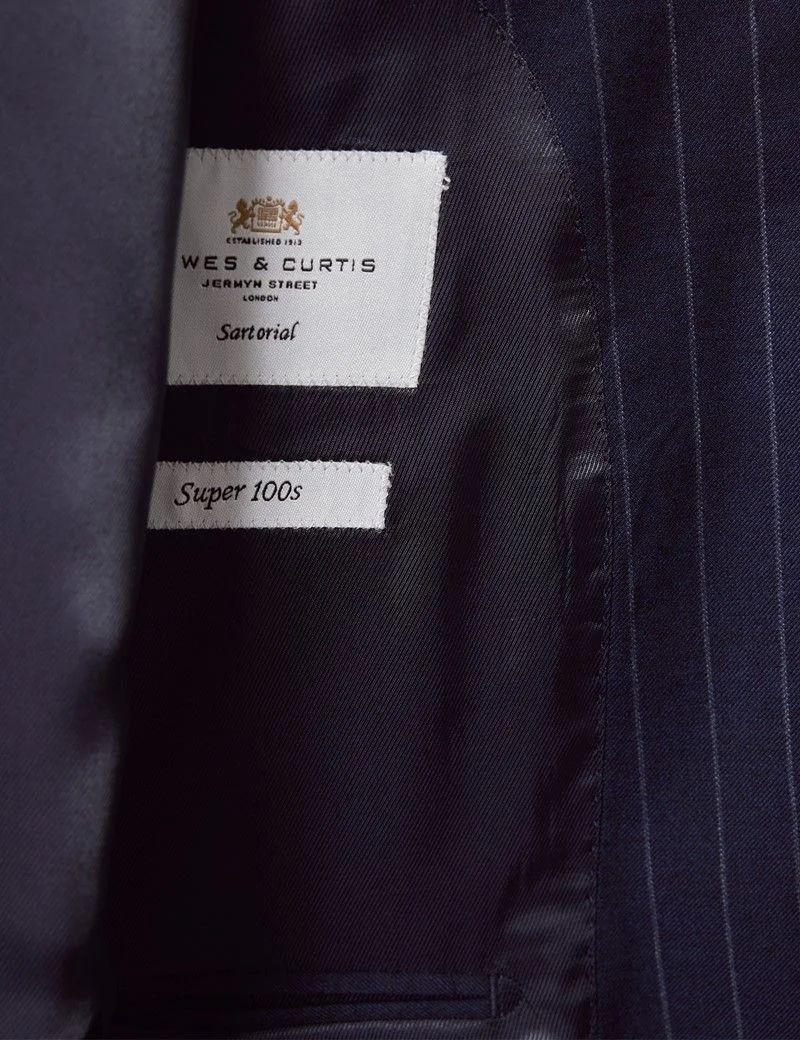 Classic Fit Navy Chalk Stripe Suit Jacket thumbnail 5