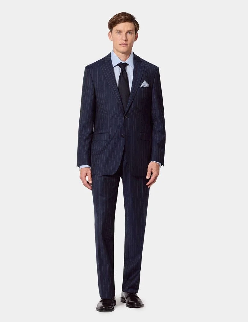 Classic Fit Navy Chalk Stripe Suit Jacket thumbnail 9