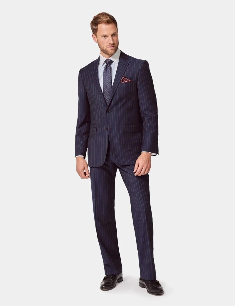 Classic Fit Navy Chalk Stripe Suit Trousers thumbnail 5