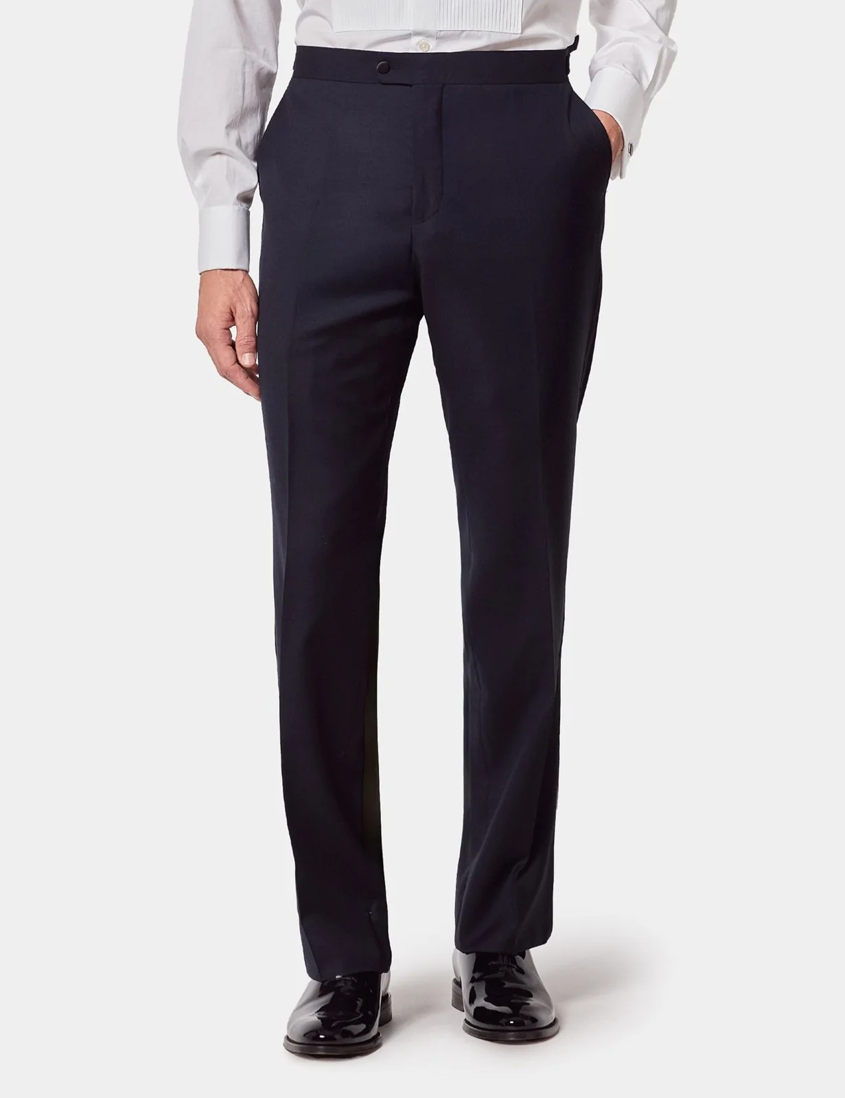 Classic Fit Navy Dinner Suit Trousers With Side Adjusters