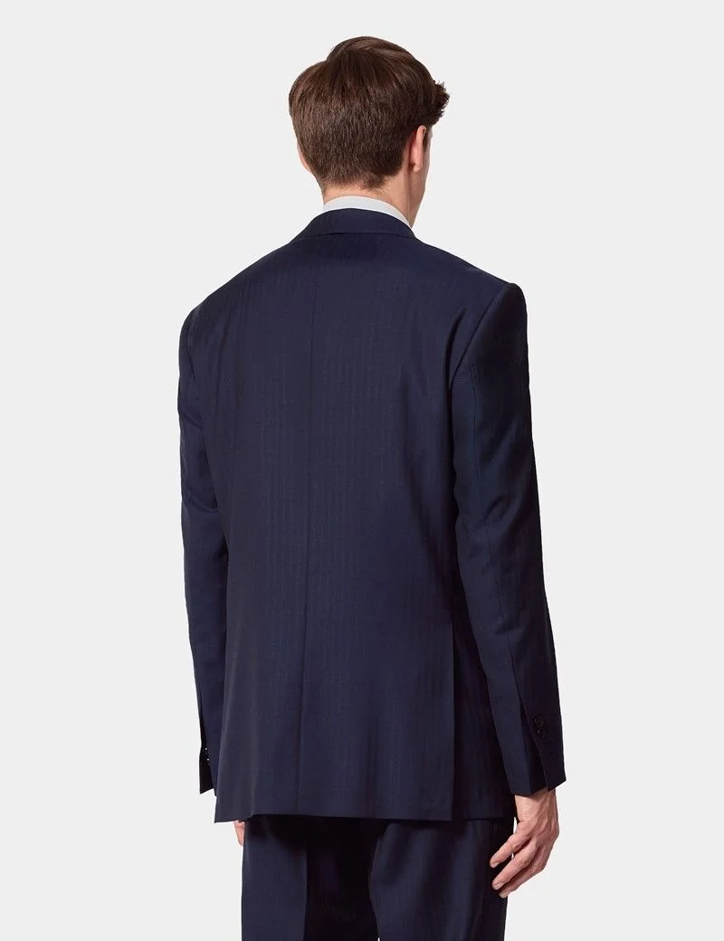 Classic Fit Navy Herringbone Suit Jacket thumbnail 4