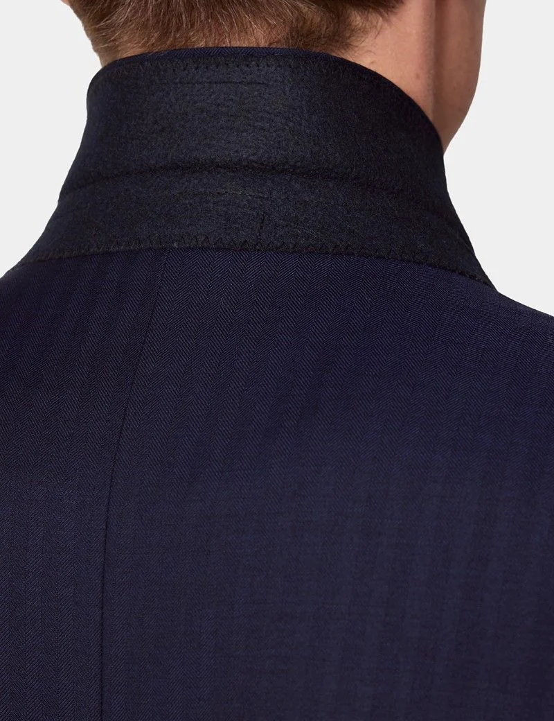 Classic Fit Navy Herringbone Suit Jacket thumbnail 5