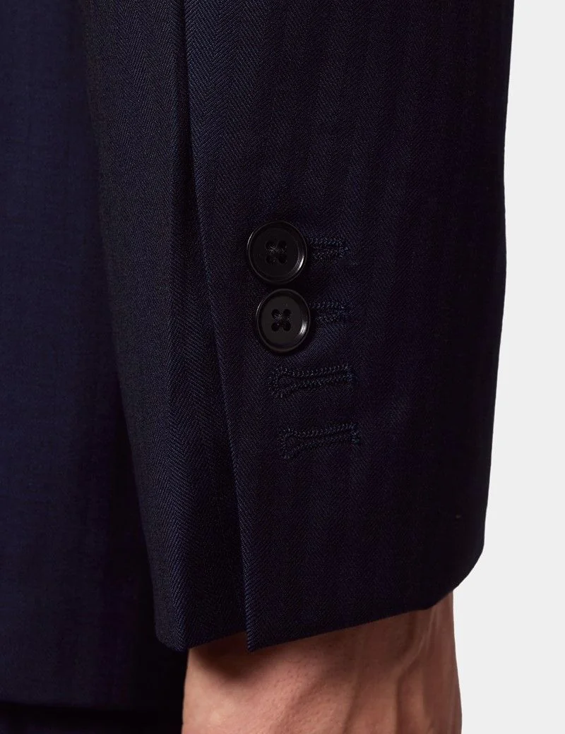 Classic Fit Navy Herringbone Suit Jacket thumbnail 6