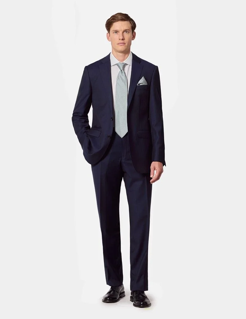 Classic Fit Navy Herringbone Suit Jacket thumbnail 7