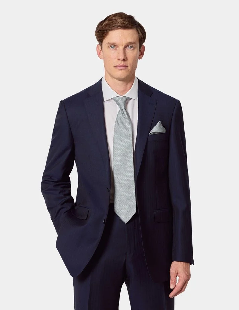 Classic Fit Navy Herringbone Suit Jacket thumbnail 8