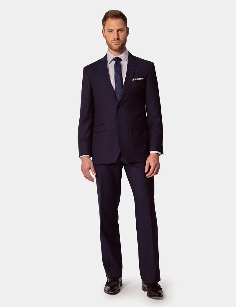 Classic Fit Navy Herringbone Suit Trousers thumbnail 5