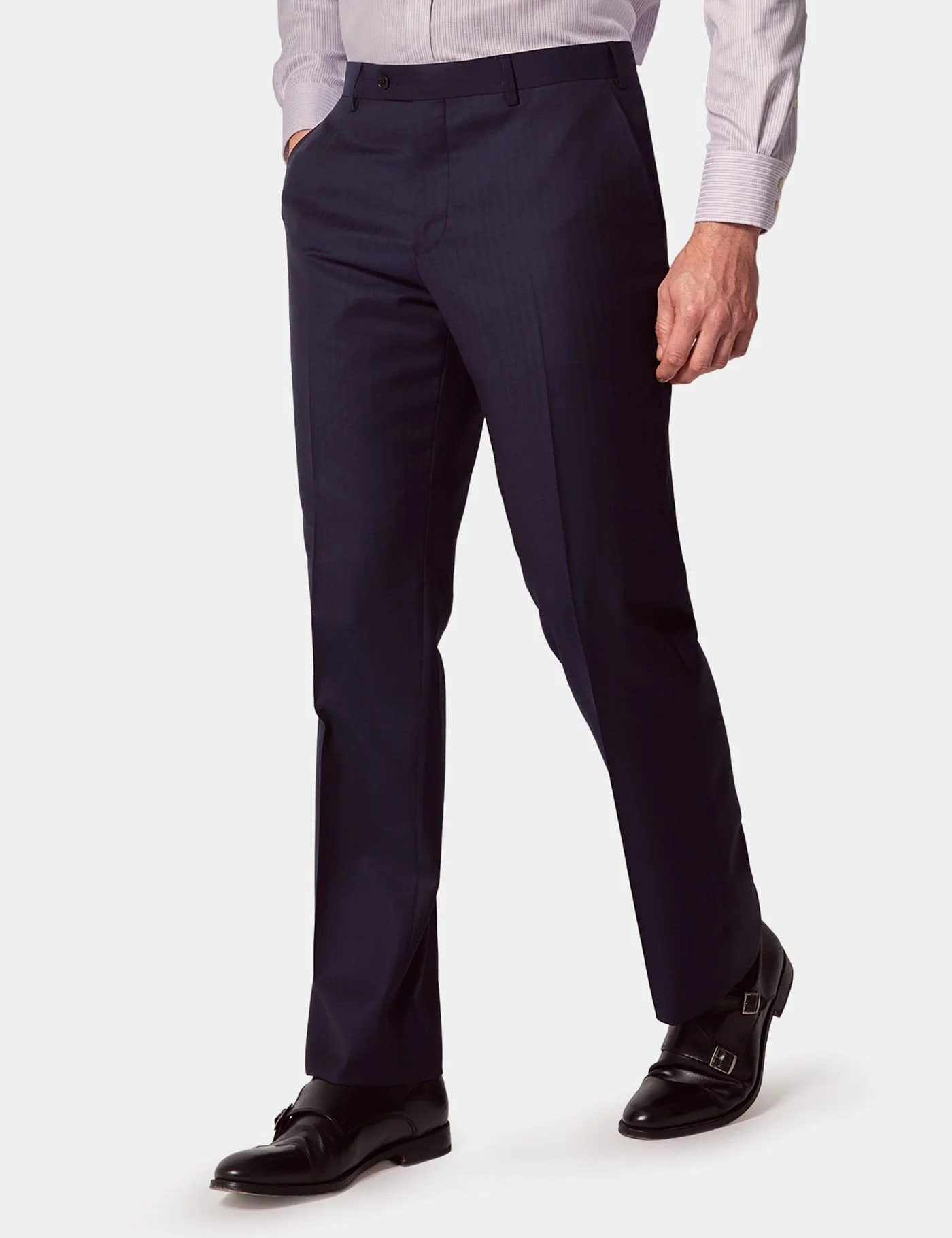 Classic Fit Navy Herringbone Suit Trousers primary image