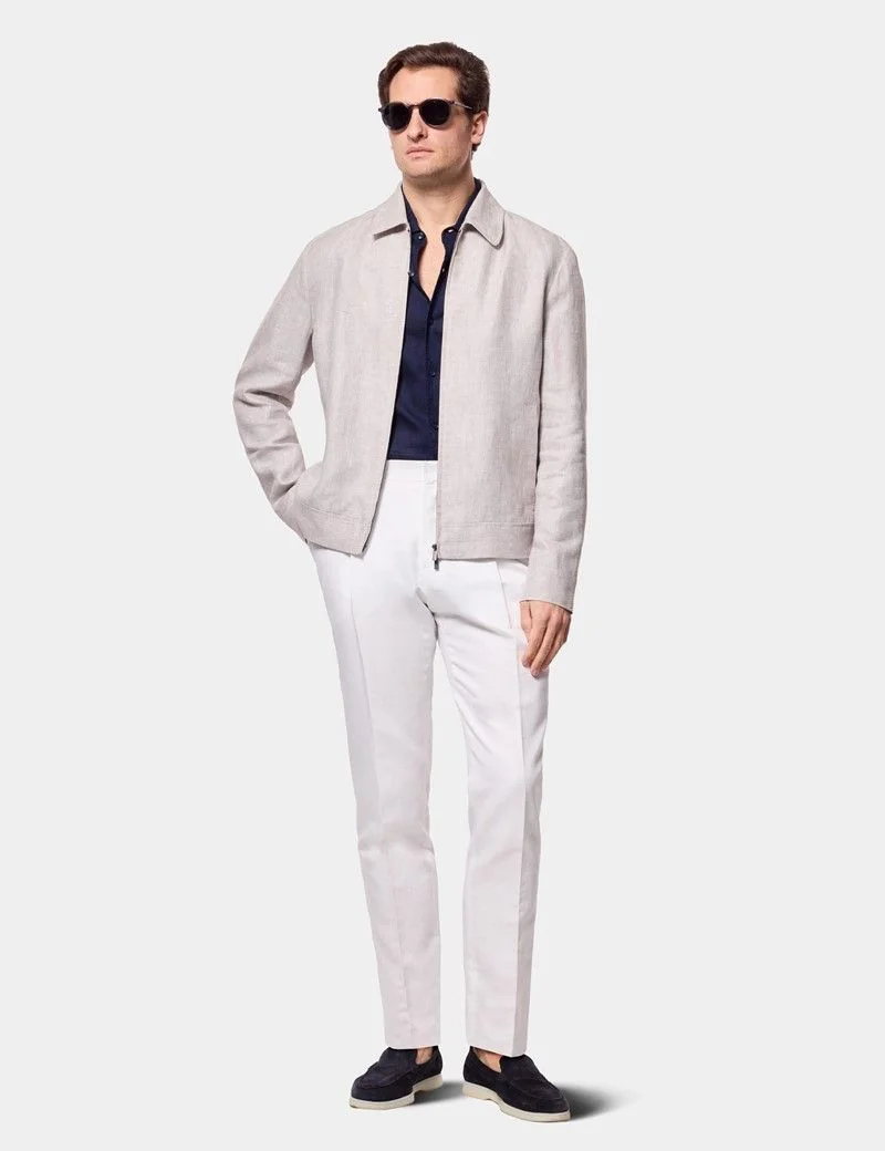 Light Grey Linen Harrington Jacket thumbnail 3
