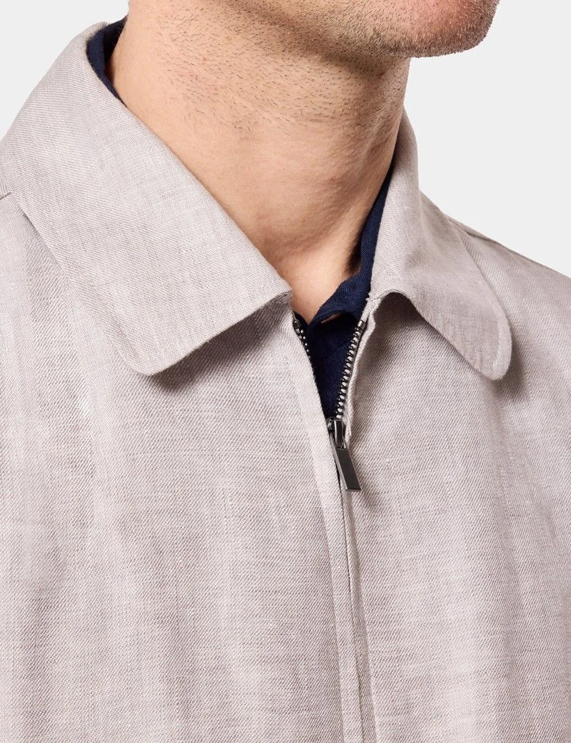 Light Grey Linen Harrington Jacket thumbnail 5