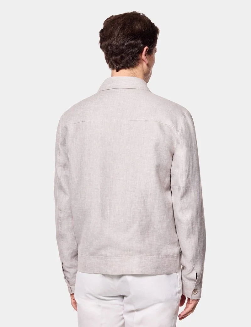 Light Grey Linen Harrington Jacket thumbnail 6