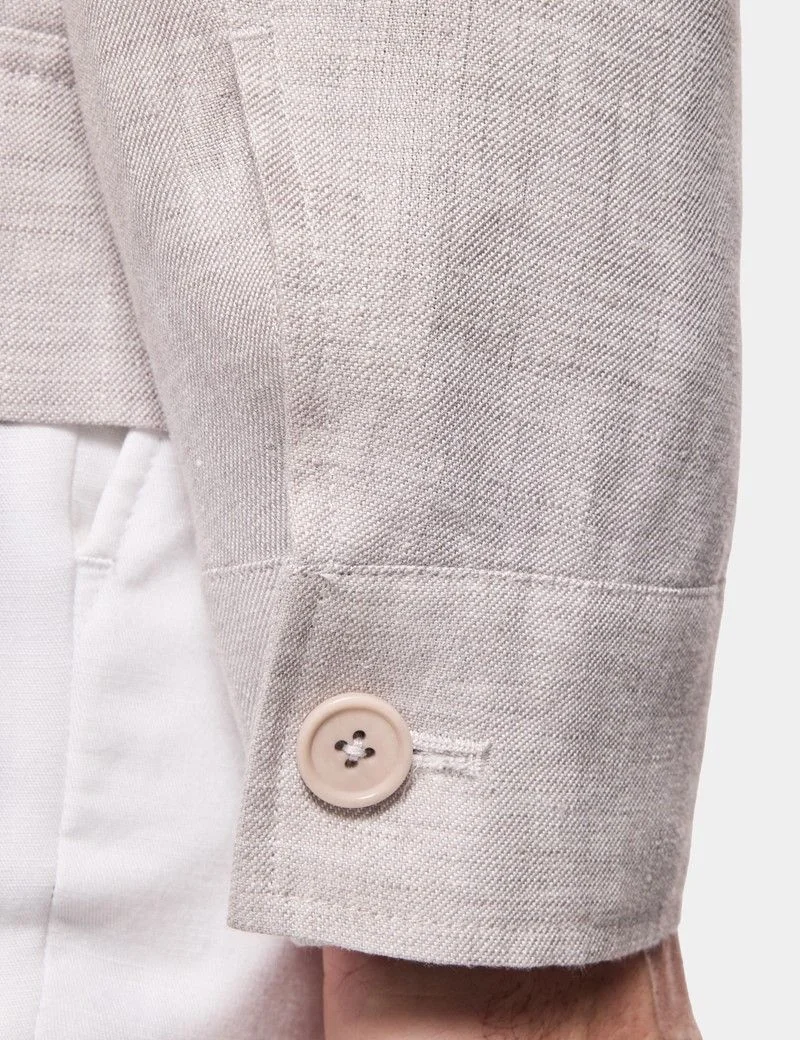 Light Grey Linen Harrington Jacket thumbnail 7