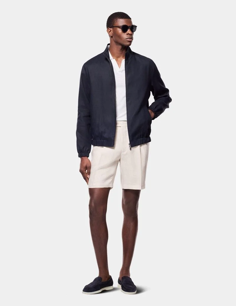 Navy Linen Bomber Jacket thumbnail 3