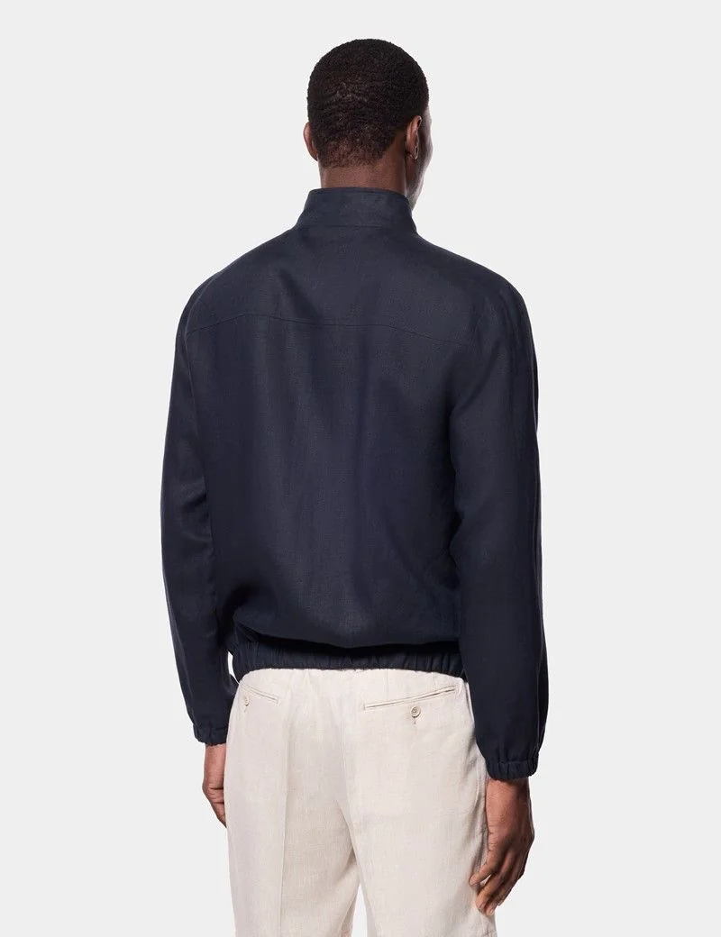 Navy Linen Bomber Jacket thumbnail 4
