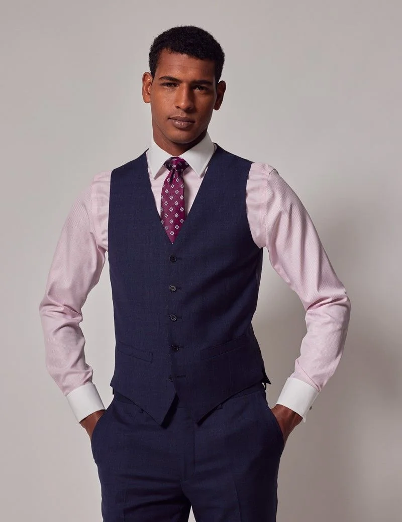Navy & Red Prince of Wales Check Waistcoat thumbnail 2