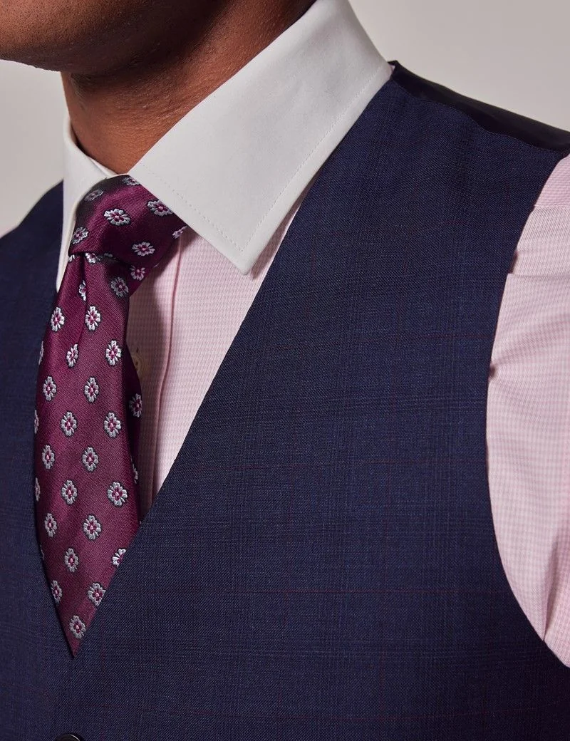 Navy & Red Prince of Wales Check Waistcoat thumbnail 3
