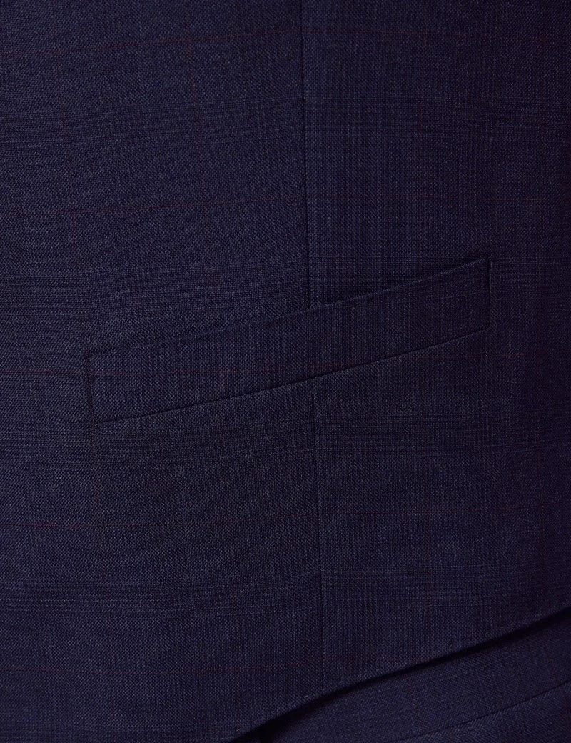 Navy & Red Prince of Wales Check Waistcoat thumbnail 4