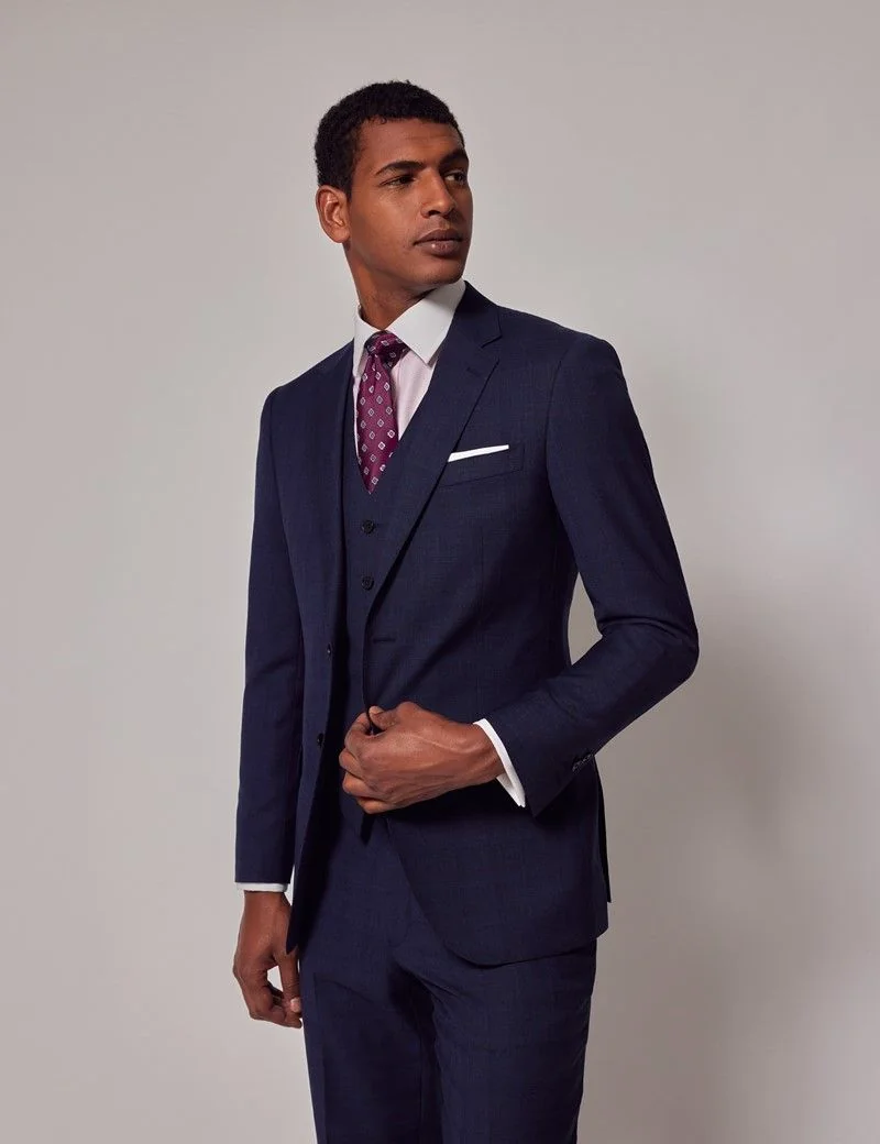 Navy & Red Prince of Wales Check Waistcoat thumbnail 6