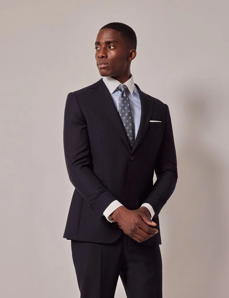 Navy Self Stripe Slim Suit Jacket thumbnail 2