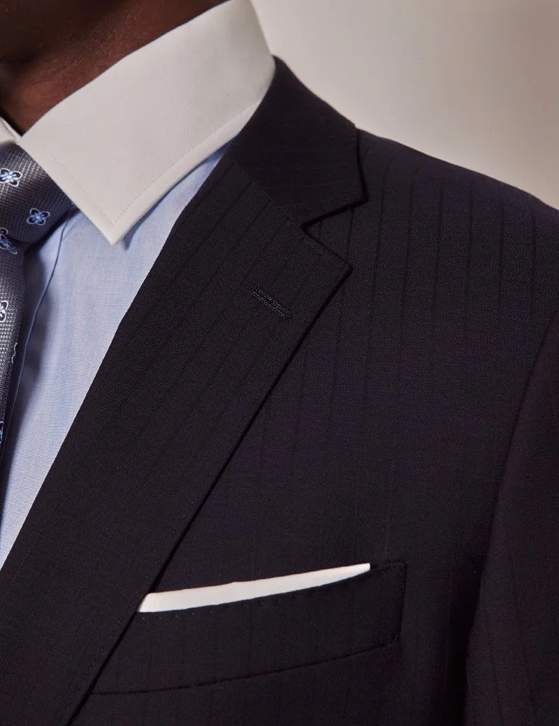 Navy Self Stripe Slim Suit Jacket thumbnail 3