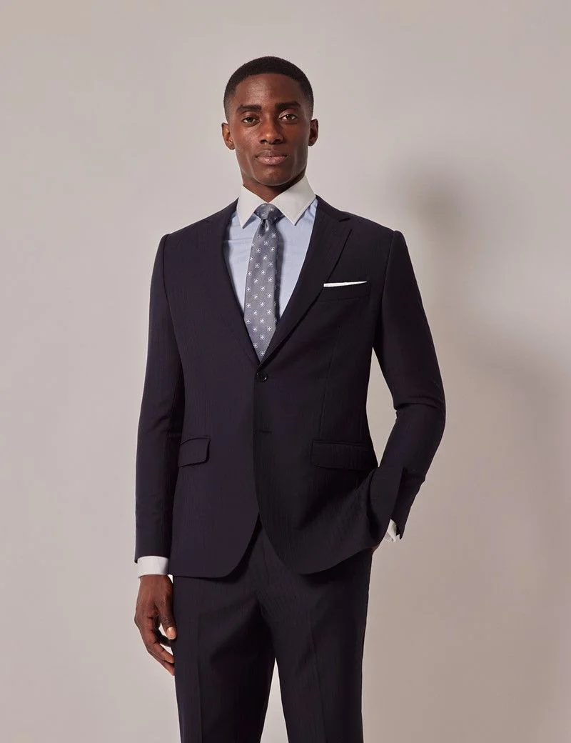 Navy Self Stripe Slim Suit Jacket thumbnail 4