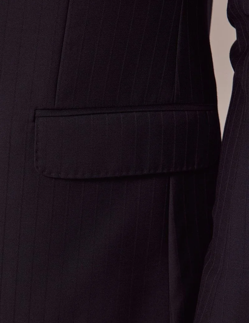 Navy Self Stripe Slim Suit Jacket thumbnail 5