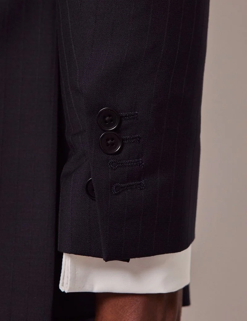 Navy Self Stripe Slim Suit Jacket thumbnail 8