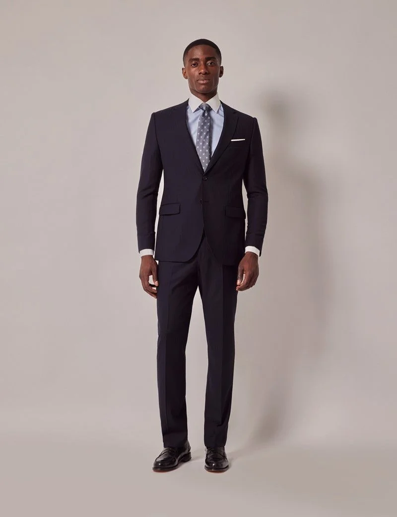 Navy Self Stripe Slim Suit Jacket thumbnail 9