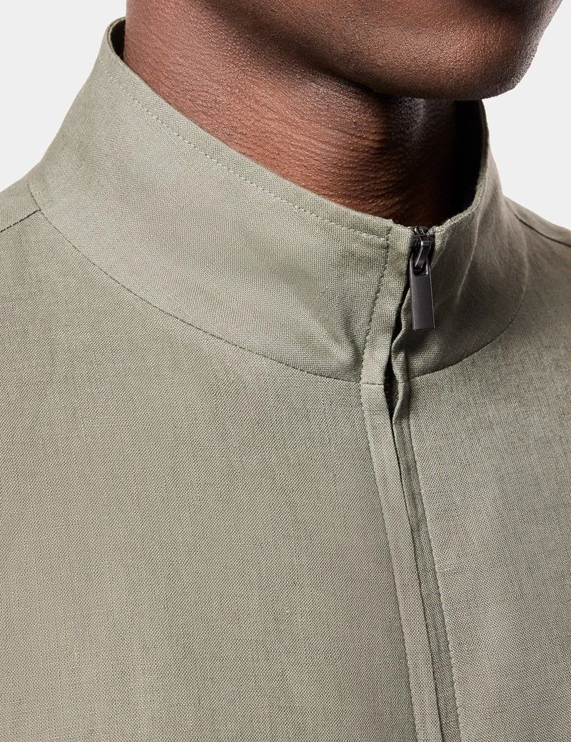 Olive Linen Bomber Jacket thumbnail 5