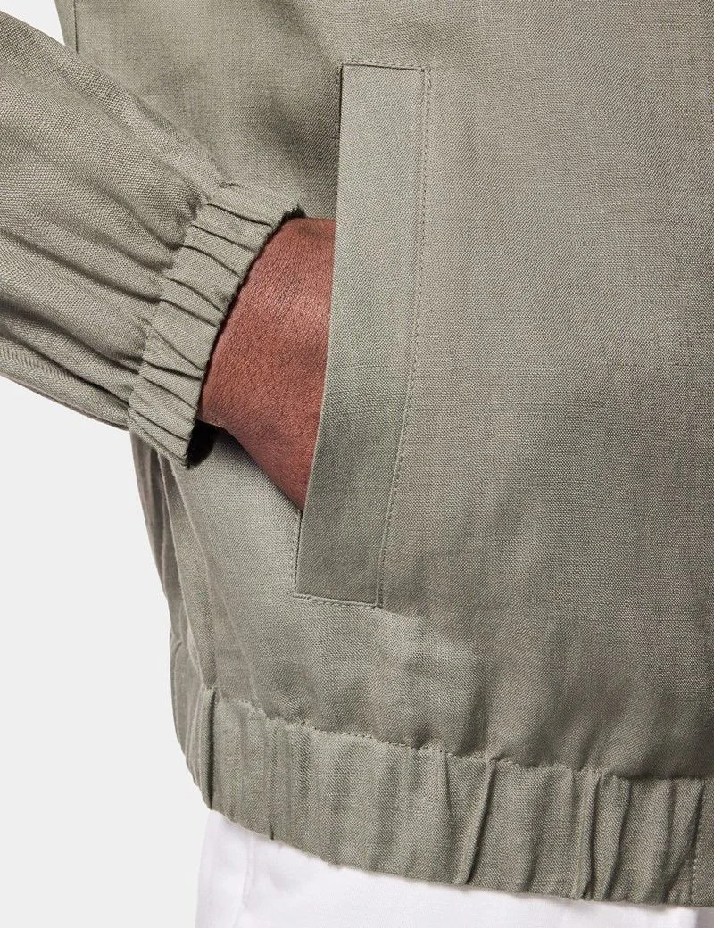 Olive Linen Bomber Jacket thumbnail 6