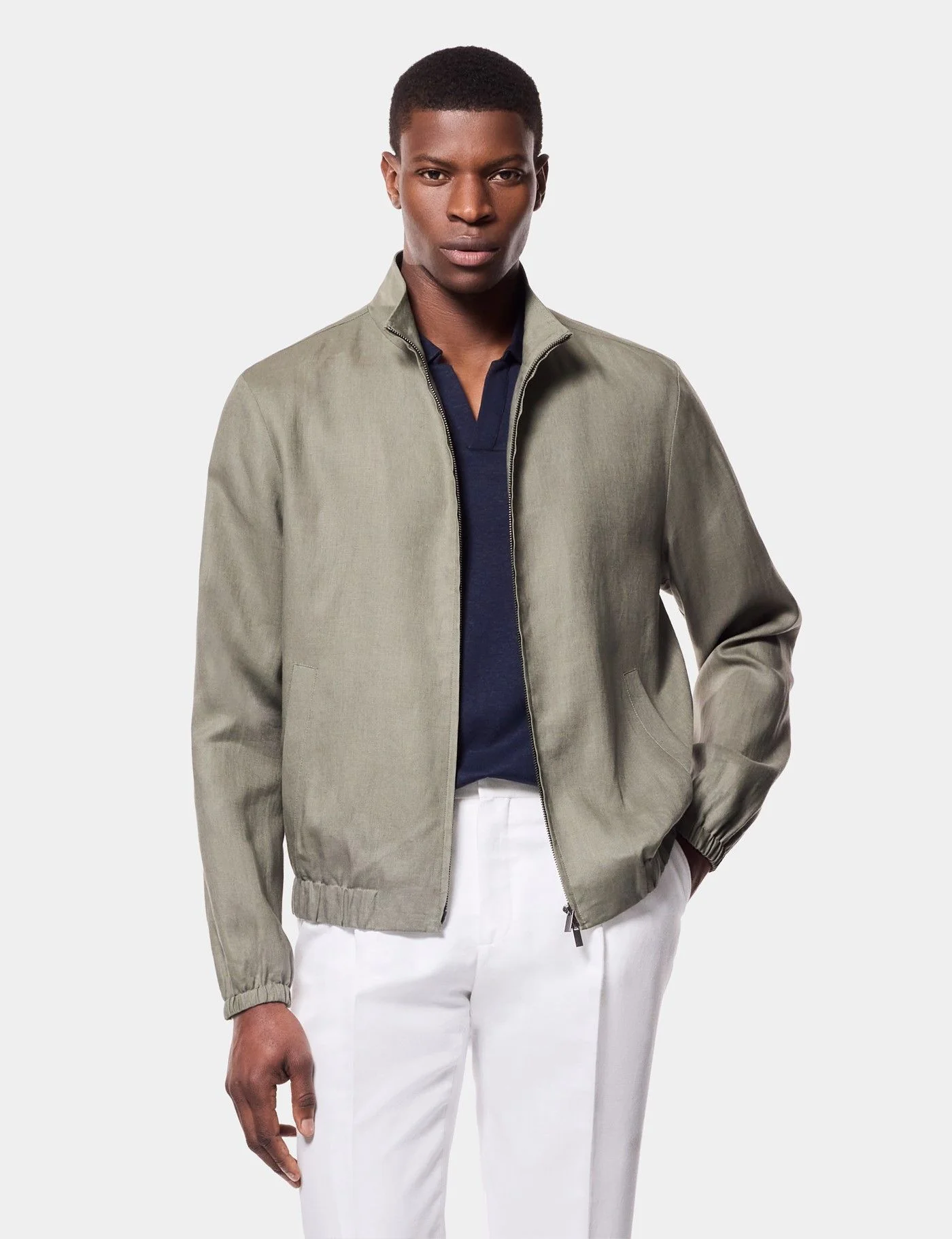 Olive Linen Bomber Jacket primary image