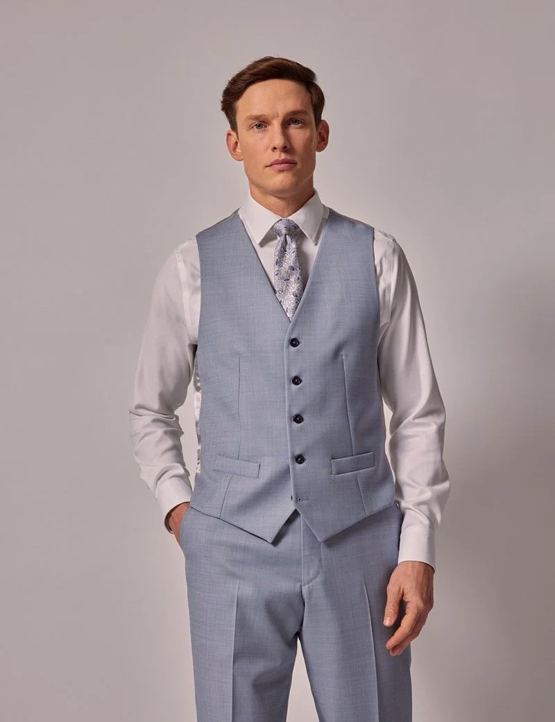 Pale Blue Sharkskin Tailored Italian Waistcoat - 1913 Collection thumbnail 2