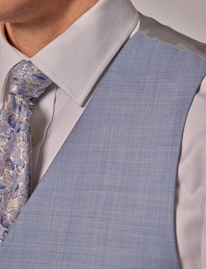 Pale Blue Sharkskin Tailored Italian Waistcoat - 1913 Collection thumbnail 3