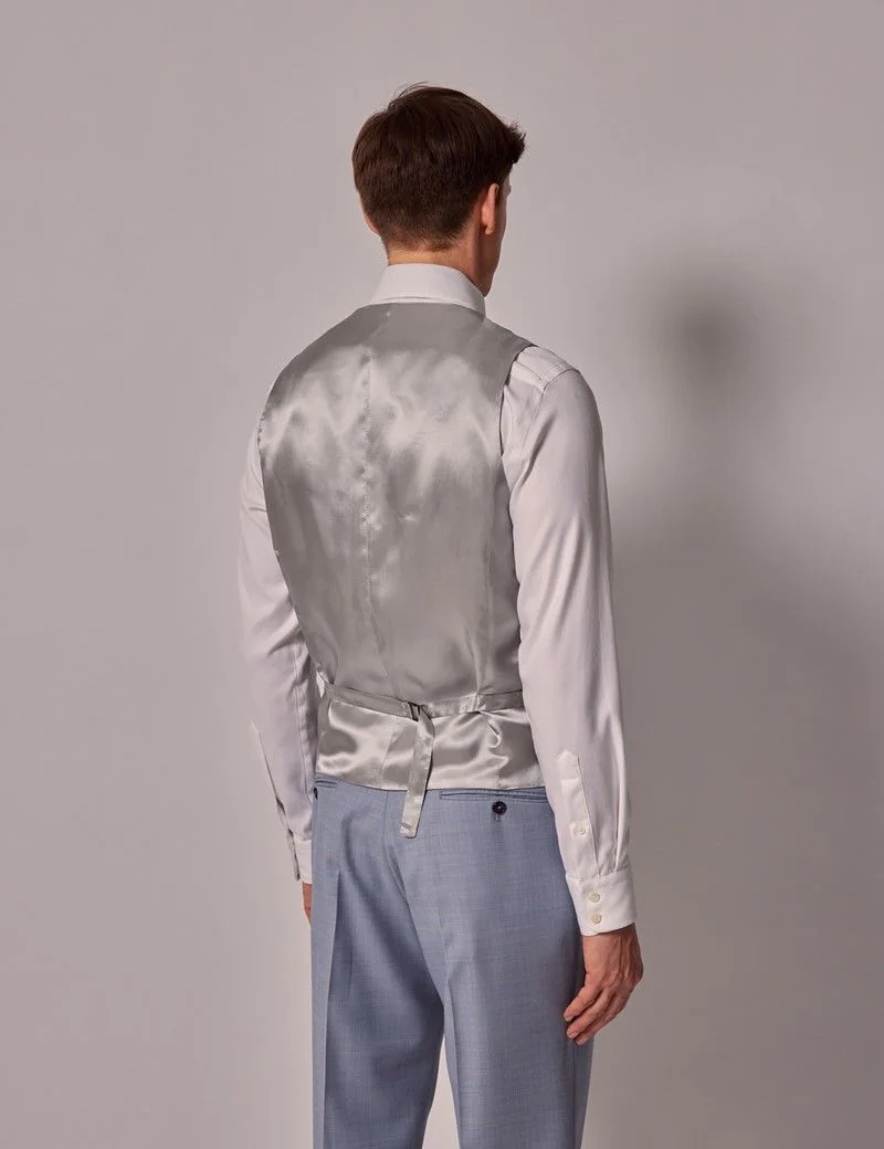 Pale Blue Sharkskin Tailored Italian Waistcoat - 1913 Collection thumbnail 5