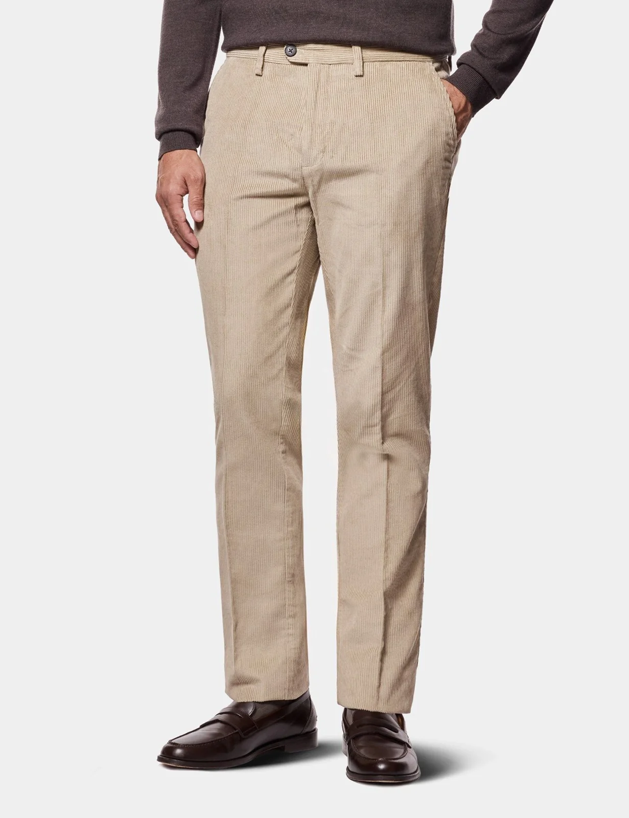 Regular Fit Beige Corduroy Trousers