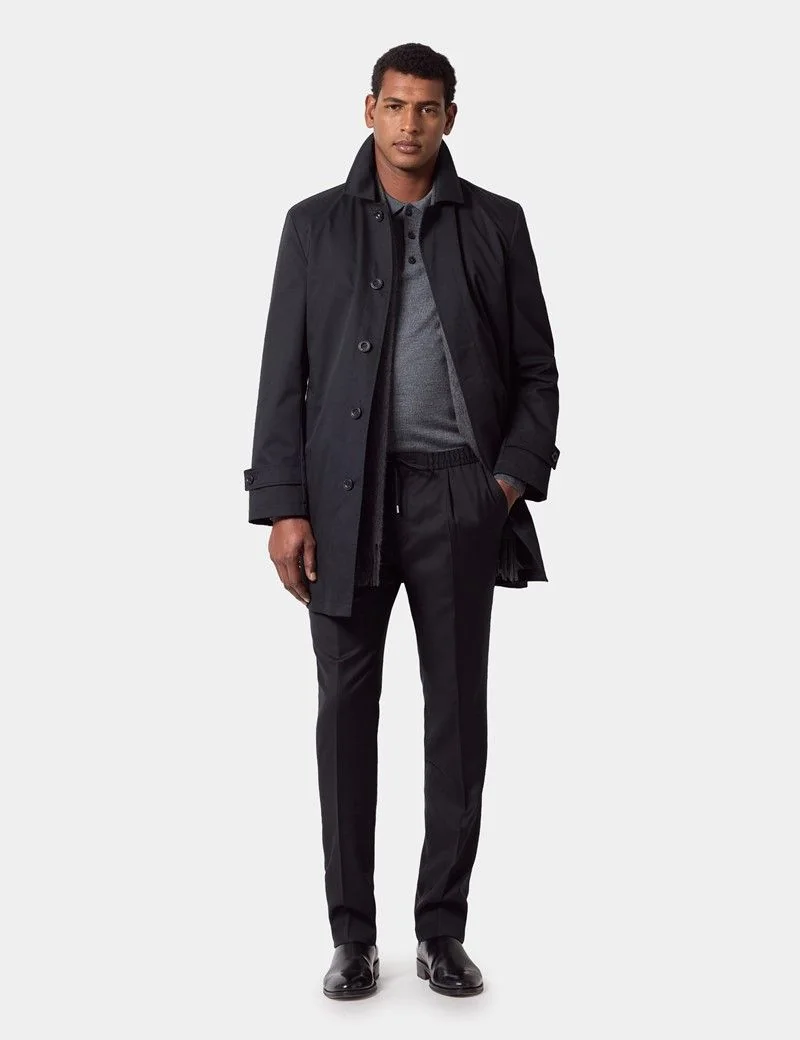 Regular Fit Black Twill Pleated Drawstring Trousers thumbnail 3