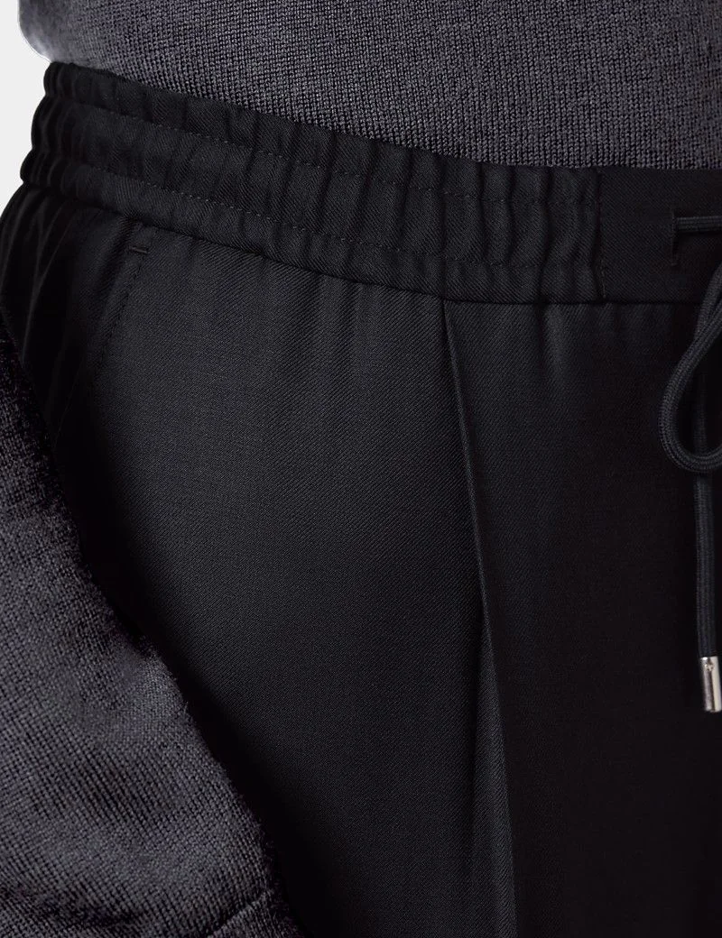 Regular Fit Black Twill Pleated Drawstring Trousers thumbnail 4